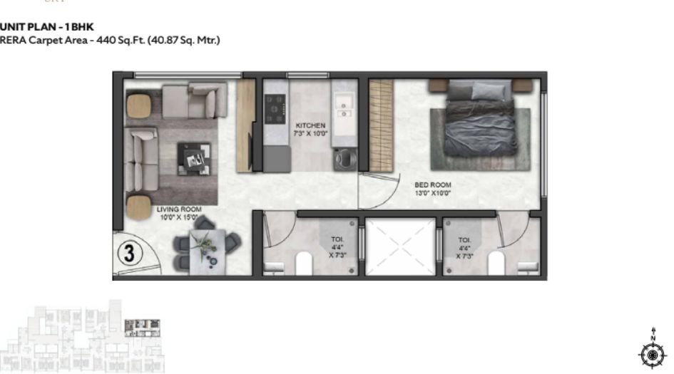 Arihant-Niwara-Sky-Gallery-1 BHK-440-Unit-Plan